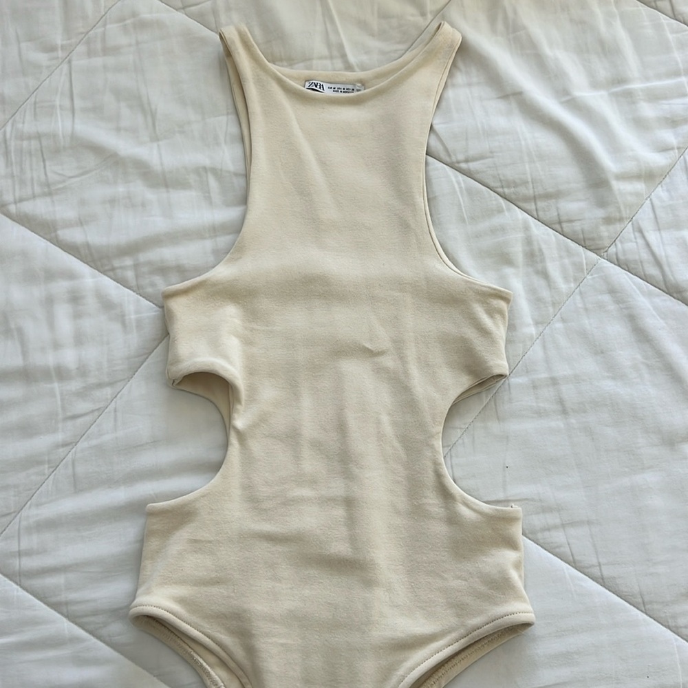 Zara tank top bodysuit cream
